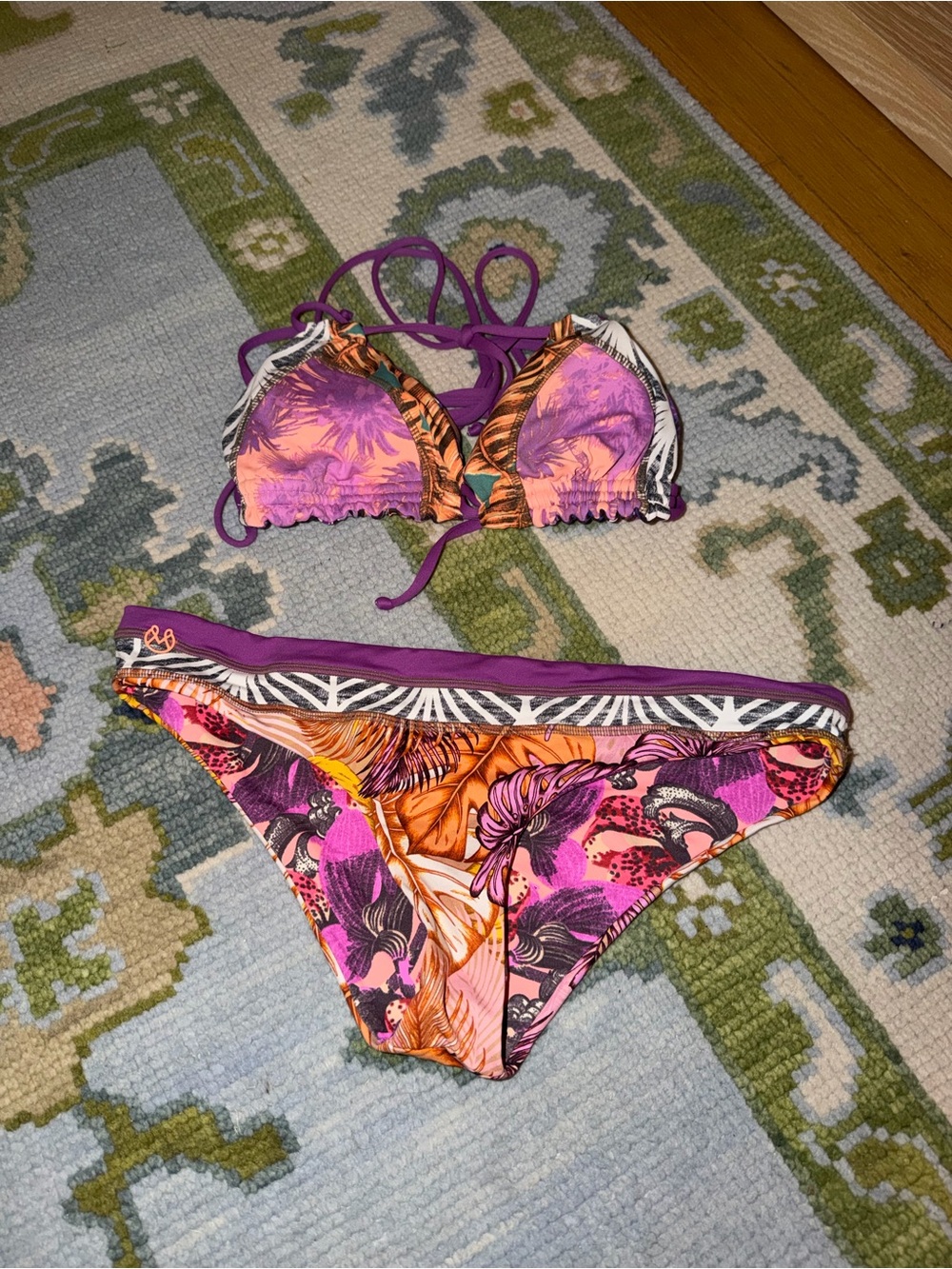 Maaji Purple Pink Orange Floral String Bikini